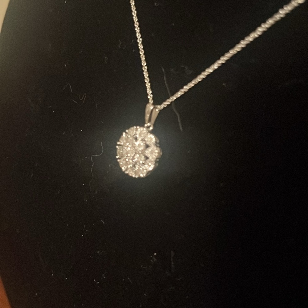 Diamond Flower Burst Cluster 18" Pendant Necklace in Sterling Silver - Picture 12 of 16